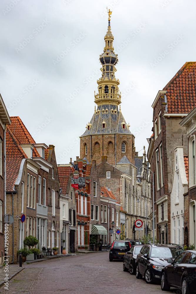 Fototapeta premium Old port town by the sea in Zeeland, Netherlands