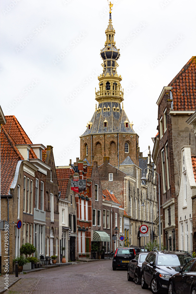 Fototapeta premium Old port town by the sea in Zeeland, Netherlands