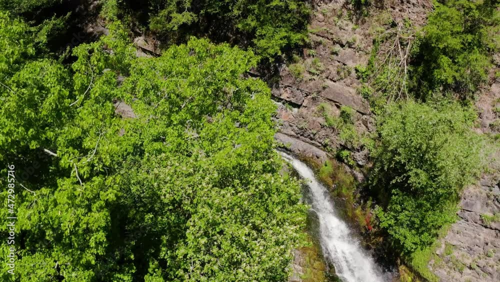 Caucasus Mountains. Dikarka River and the Zmeykovsky waterfalls. Aerial view. Caucasus Mountains. Dikarka River and the Zmeykovsky waterfalls. Aerial view.