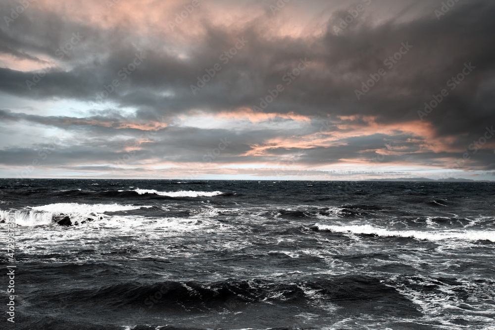The sea during a storm. A dramatic picture.