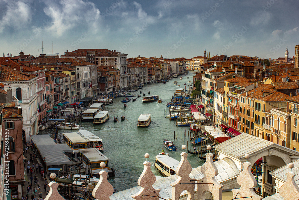 Beautiful view of old colorful buildings in Venice, Italy in summer