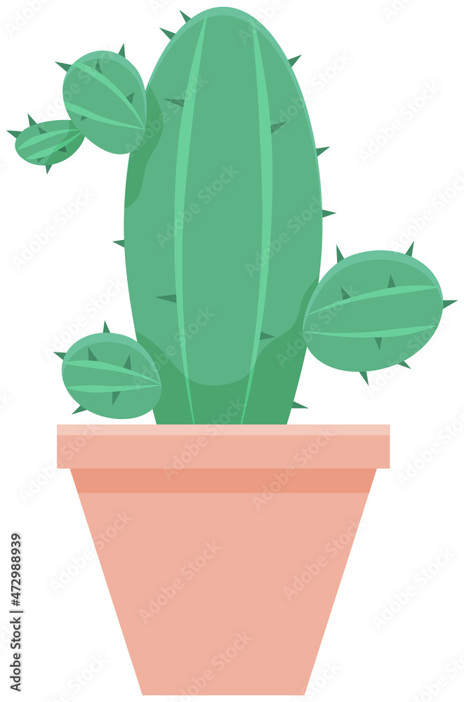 Cactus icon in flat style on white background. Home southern plant cactus in pot and with spines. Decorative evergreen plant with prickly thorns in yellow pot. Tropical desert houseplant vector design Cactus icon in flat style on white background. Home southern plant cactus in pot and with spines. Decorative evergreen plant with prickly thorns in yellow pot. Tropical desert houseplant vector design