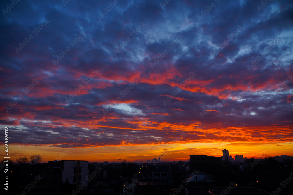 sunrise. urban landscape. the beginning of a day. photography at sunrise. aerial photography.
