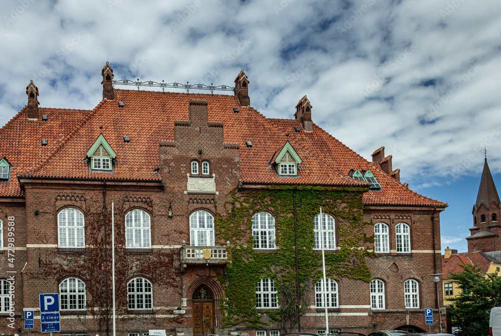 Fototapeta premium Port town with beautiful buildings in Holbaek, Denmark