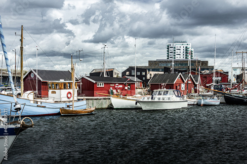 Port town with beautiful buildings in Holbaek, Denmark
