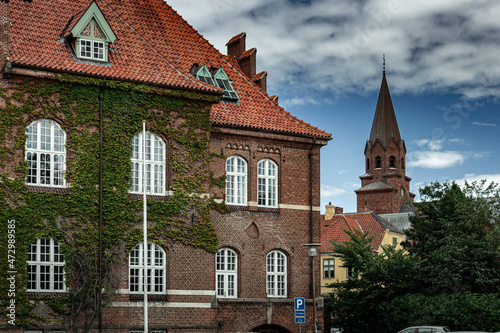 Port town with beautiful buildings in Holbaek, Denmark