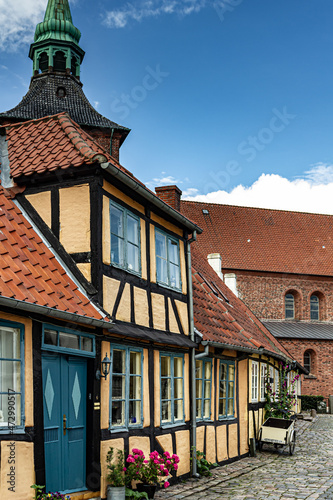Beautiful view of old port town with charming buildings in Svendborg, Denmark