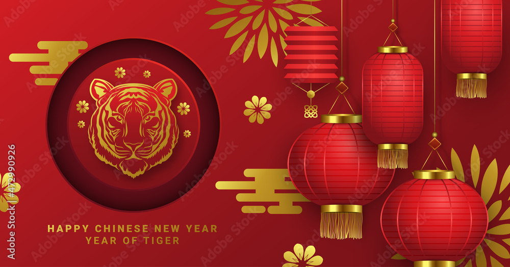 tiger chinese new year realistic banner design