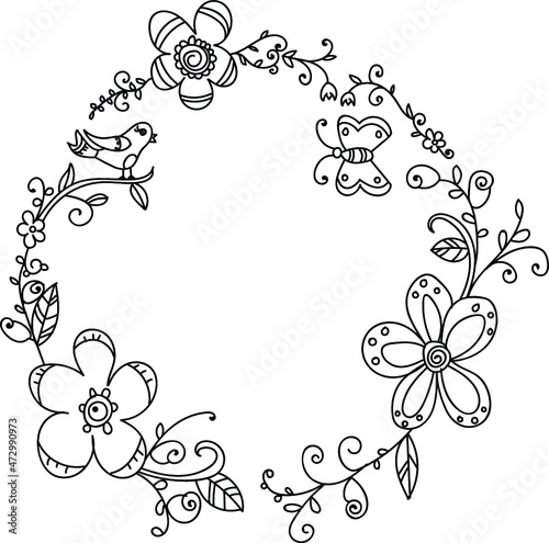 Hand drawn spring floral frame