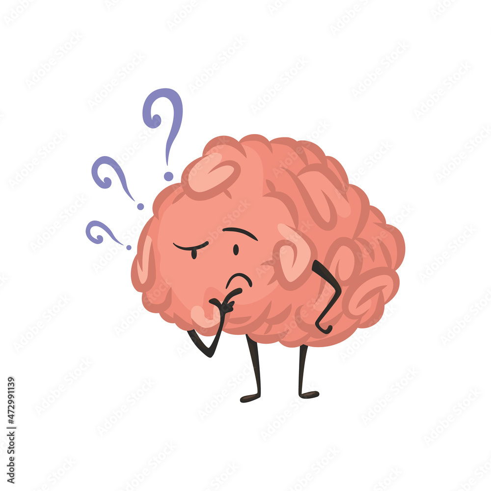 Brain character emotion. Intelligence emoji thinking illustration. Cute ...