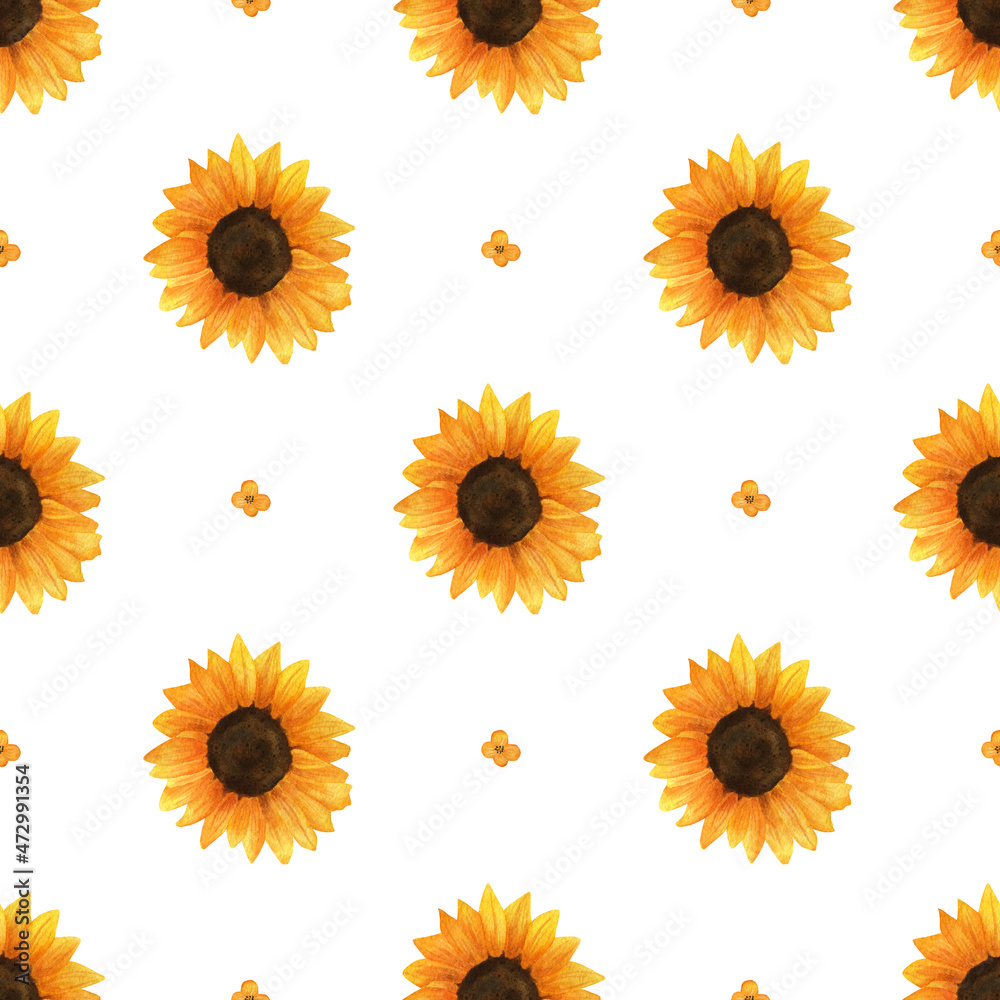 Sunflower flowers, watercolor pattern Sunflower flowers, watercolor pattern