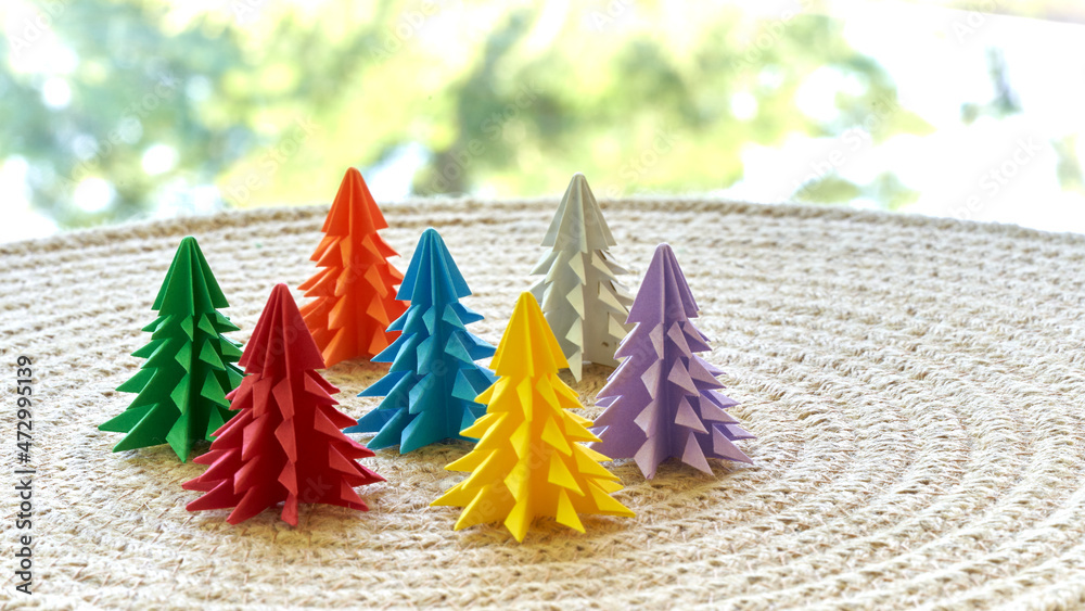 Handmade origami paper craft Christmas tree