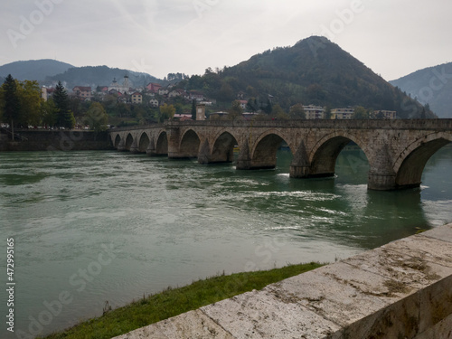 The old stone bridge of Mehmed Pasha Sokolovic over the river Drina in Visegrad