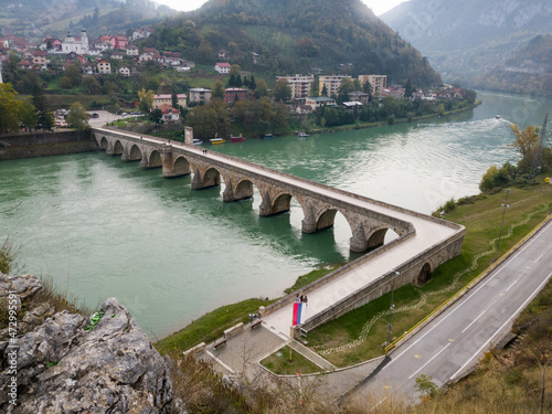 The old stone bridge of Mehmed Pasha Sokolovic over the river Drina in Visegrad