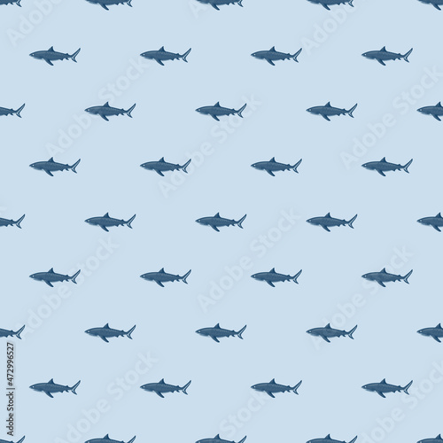 Seamless pattern Tiger shark pastel gray background. Dark gray textured of marine fish for any purpose.