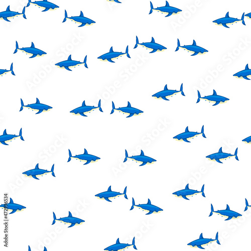 Seamless pattern shark on isolated white background. Texture of marine fish for any purpose.