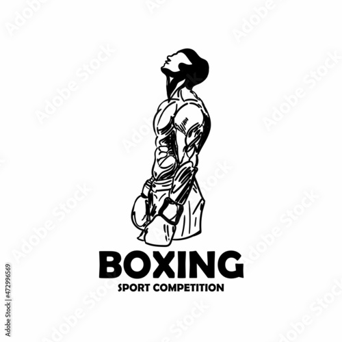 man boxing hand drawn illustration vector