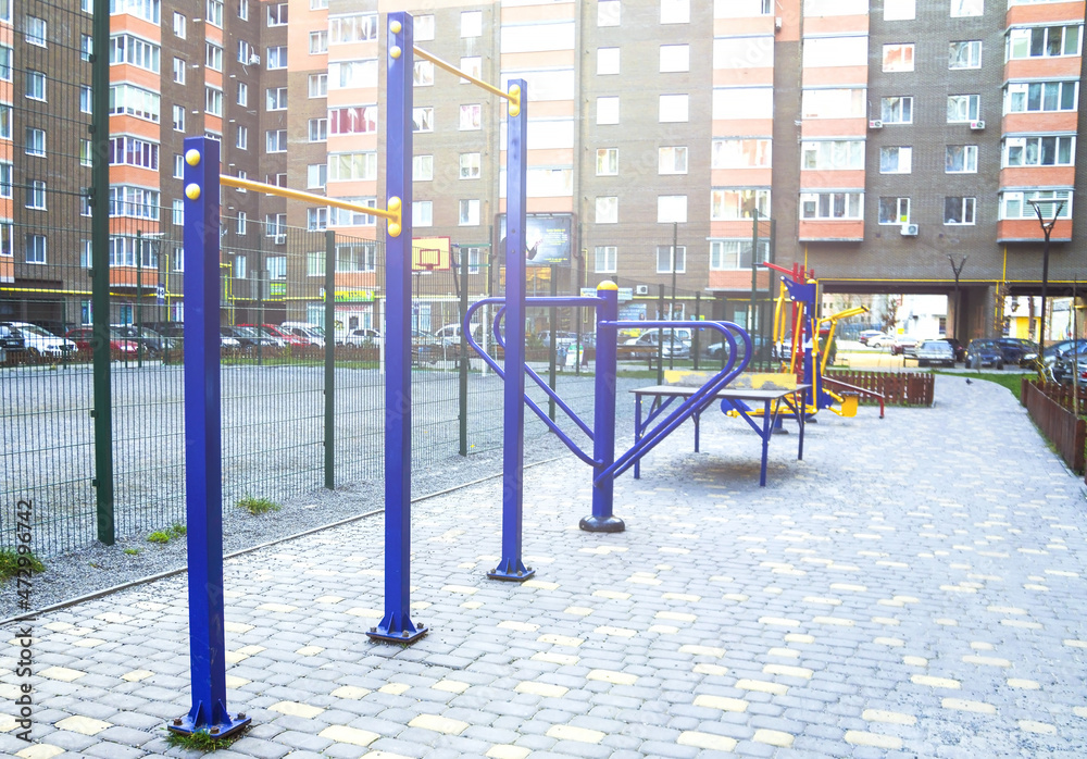 training apparatus .Equipment for free street fitness. Sport, fitness, street workout concept.Sports ground outdoor