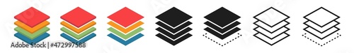 Layer icon. Layers line icons set. Tree levels tier stack isolated on white background. Vector stock element.