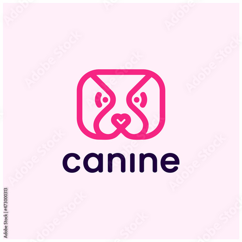 illustration creative idea minimalist beautiful face head dog with simple line art cartoon character for lovely canine pet icon logo design premium vector