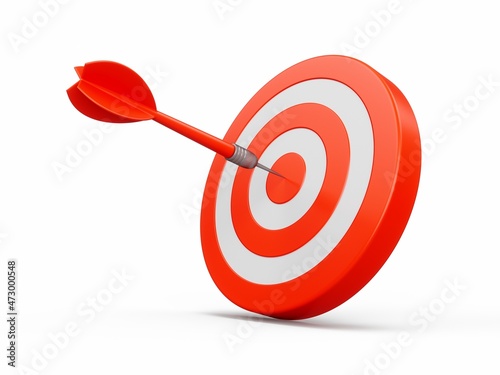 3D Rendering Red Dart aim to Dartboard target Isolated on white Background