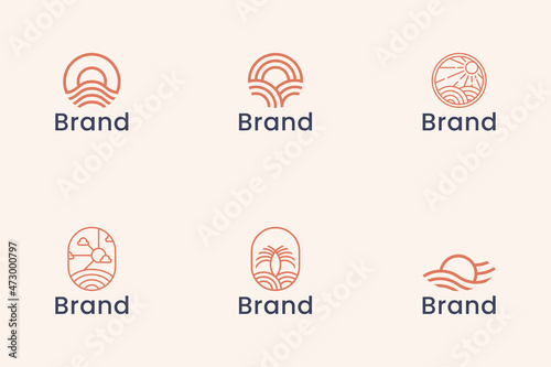 set of Ocean Sun Wave Logo Design Template
