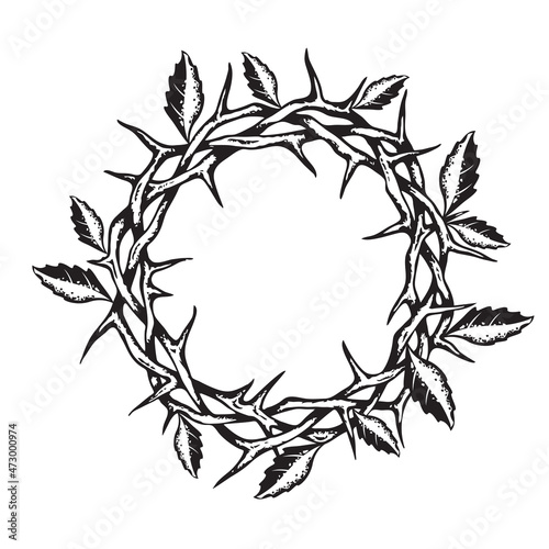 jesus crown of thorns with leaves image isolated on white background