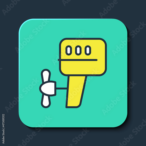 Filled outline Outboard boat motor icon isolated on blue background. Boat engine. Turquoise square button. Vector