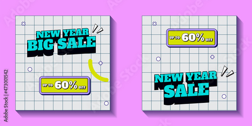 Set of banner template. Social media promotion template. New year sale 80s retro post template. memphis social media design. banner template design with space for photo
