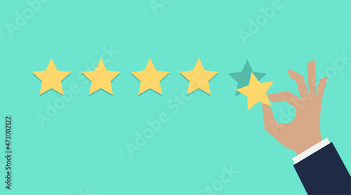 Hand choosing five stars. 5 star Rating. Customer review. Five stars quality rating.