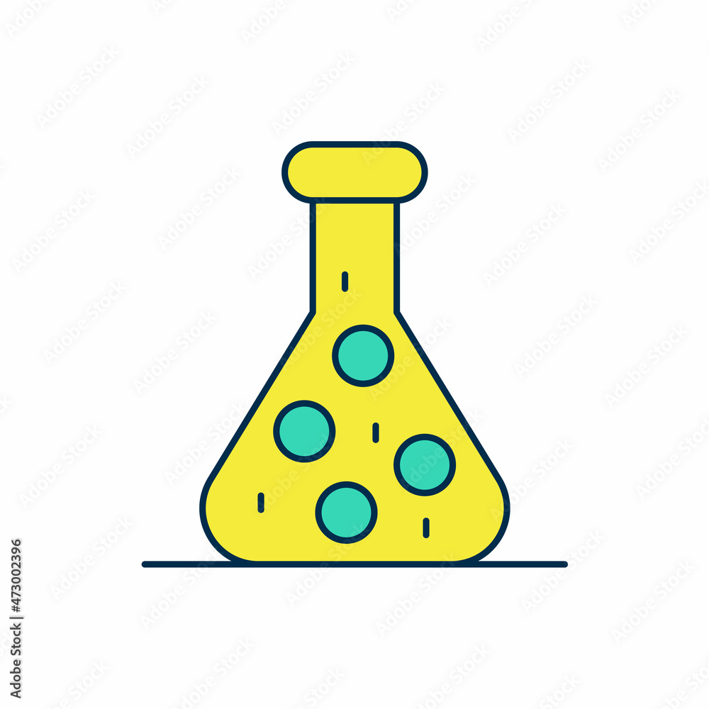 Filled outline Test tube and flask chemical laboratory test icon isolated on white background. Laboratory glassware sign. Vector
