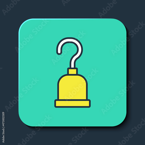 Filled outline Pirate hook icon isolated on blue background. Happy Halloween party. Turquoise square button. Vector