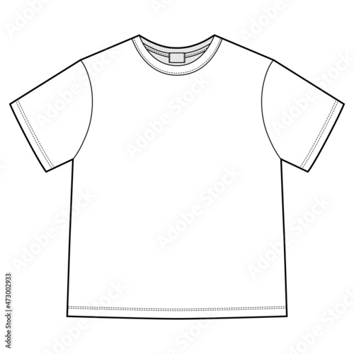 Technical sketch blank unisex t shirt isolated. Apparel t-shirt CAD design template