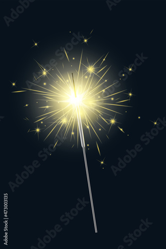 Realistic sparkler candle. Bengal fire.