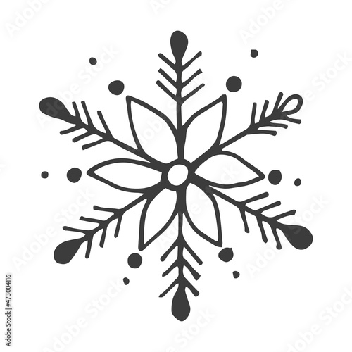 New year hand-drawn black and white snowflake element illustration