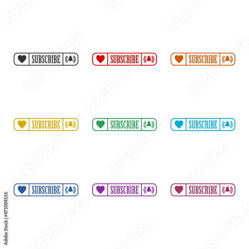 Button of subscribe icon isolated on white background, color set