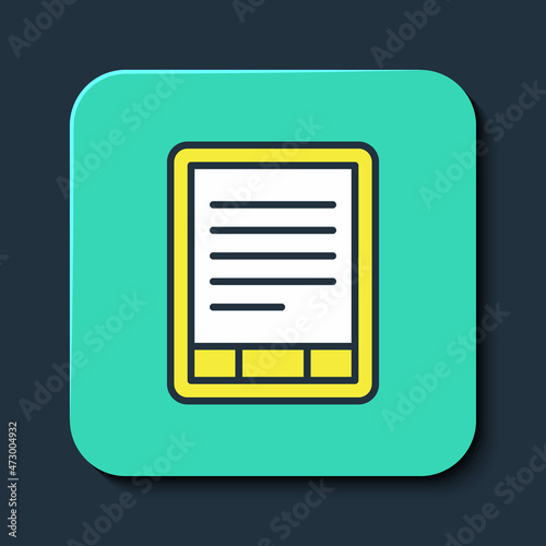 Filled outline E-Book reader icon isolated on blue background. Turquoise square button. Vector © Iryna