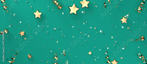 Serpentine streamers with stars and confetti - 3D render illustration