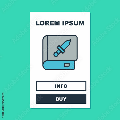 Filled outline Book about weapon icon isolated on turquoise background. Small firearm. Weapon catalog. Vector