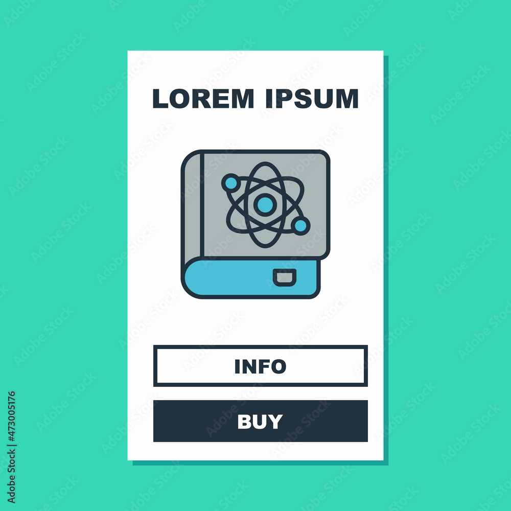 Filled outline Book about physics icon isolated on turquoise background. Vector Filled outline Book about physics icon isolated on turquoise background. Vector