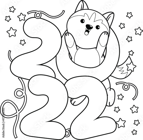 Happy new year coloring book with cute husky