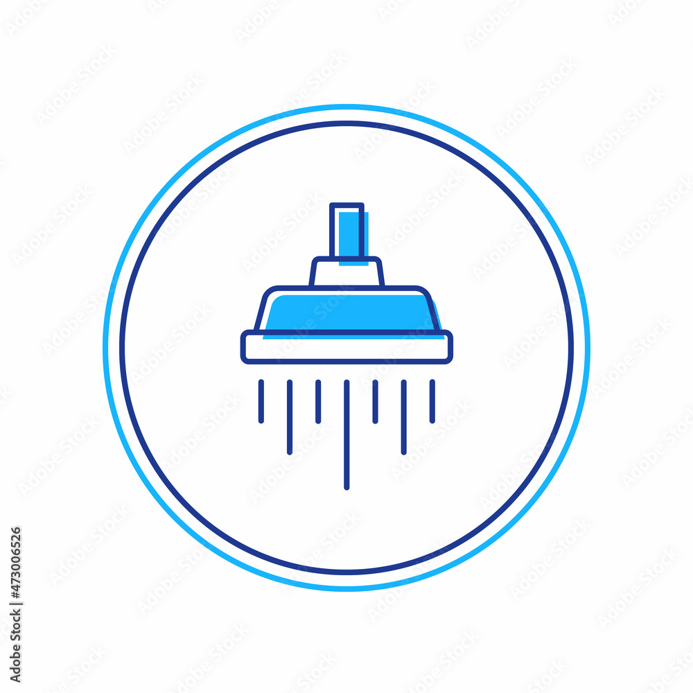 Filled outline Shower head with water drops flowing icon isolated on white background. Vector Filled outline Shower head with water drops flowing icon isolated on white background. Vector