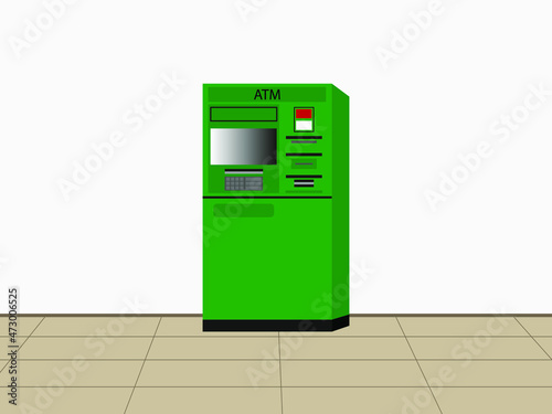 Green ATM machine on the floor indoors