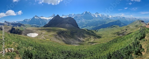 Mountain panorama during a hike in Grindelwald in Berner Oberland, Switzerland