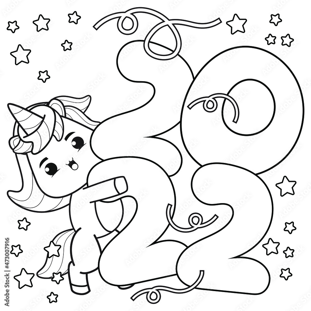 Fototapeta Happy new year coloring book with cute unicorn