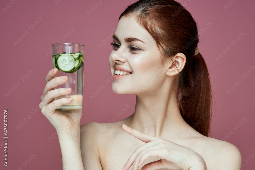 pretty woman with cucumber drink vitamins health beauty pretty woman with cucumber drink vitamins health beauty