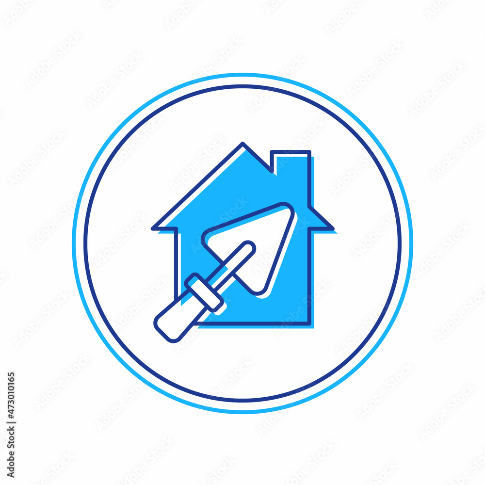 Filled outline House or home with trowel icon isolated on white background. Adjusting, service, setting, maintenance, repair, fixing. Vector Filled outline House or home with trowel icon isolated on white background. Adjusting, service, setting, maintenance, repair, fixing. Vector