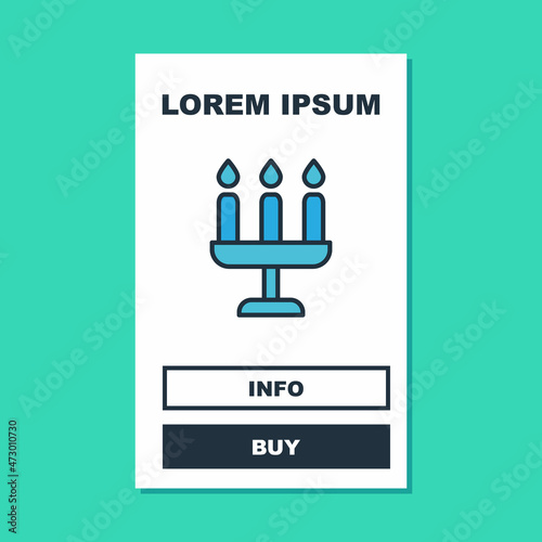 Filled outline Candelabrum with three candlesticks icon isolated on turquoise background. Vector