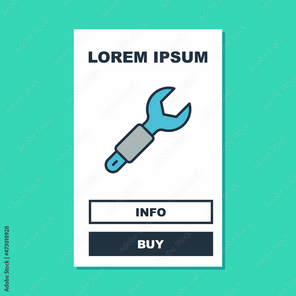 Filled outline Wrench spanner icon isolated on turquoise background. Spanner repair tool. Service tool symbol. Vector Filled outline Wrench spanner icon isolated on turquoise background. Spanner repair tool. Service tool symbol. Vector