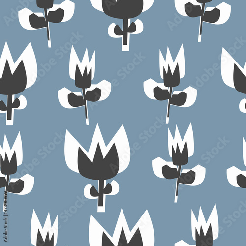 Fototapeta Naklejka Na Ścianę i Meble -  Abstract tulip flower seamless pattern. Geometric shape tile rapport for background, wrap, fabric, textile, wrap, surface, web and print design.